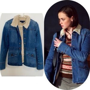 Rare Y2K Denim Sherpa Jacket ASO As Seen on Rory Gilmore Sz S Western winter